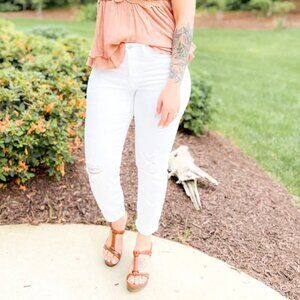 Judy Bue White Distressed High Rise Boyfriend Fit Slim Straight Jeans Size 28
